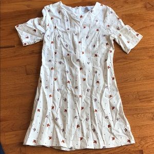 Bird Printed Fitted/A-Line Linen Dress